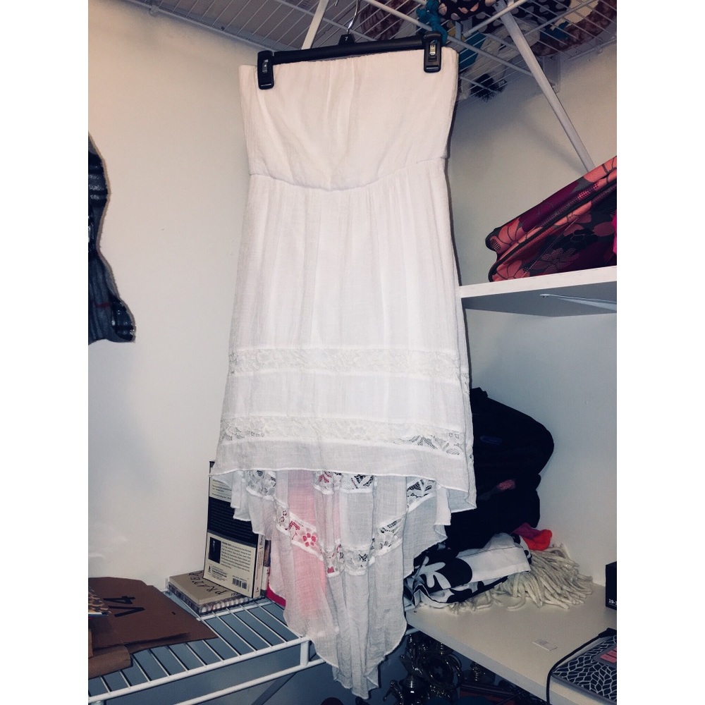 White strapless High-Low Dress with lace